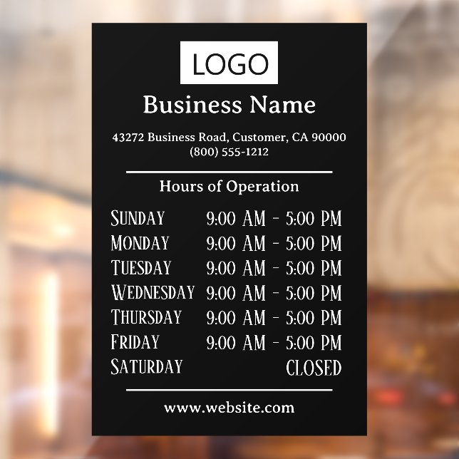 Logo Business Hours of Operation Opening Times  Window Cling (Sheet 2)