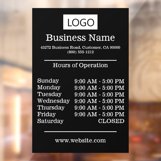 Logo Business Hours of Operation Opening Times  Window Cling (Sheet 2)