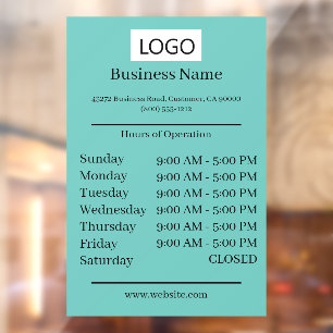 Logo Business Hours of Operation Opening Times Window Cling