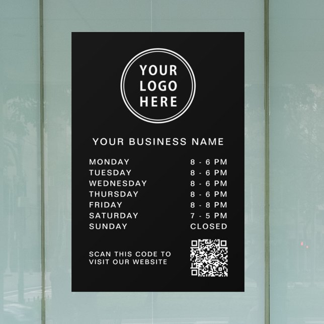 Logo Business Hours QR Code Black Window Cling (Creator Uploaded)