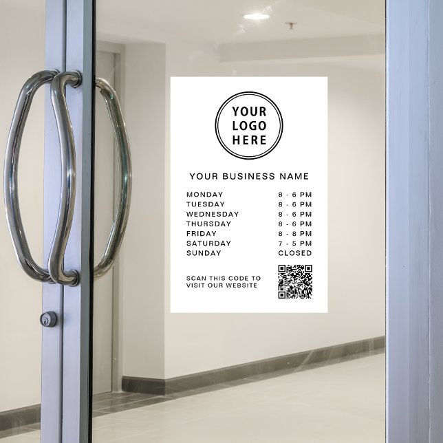 Logo Business Hours QR Code White Window Cling (Creator Uploaded)
