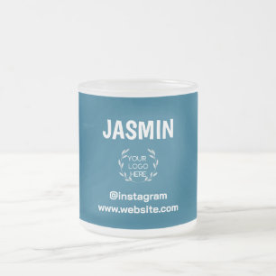 Logo Business Modern Minimal Company Branded Blue Frosted Glass Coffee Mug