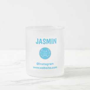 Logo Business Modern Minimal Company Branded Blue Frosted Glass Coffee Mug
