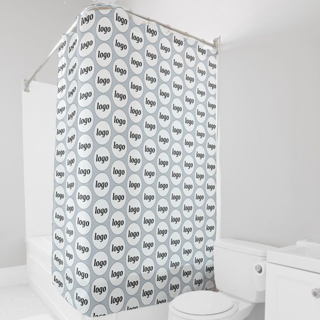 Logo Business Pattern Promotional Powder Blue Shower Curtain (Simple logo pattern business branding promotional shower curtain)