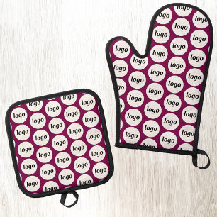 Logo Business Promotional Pattern Magenta Pink Oven Mitt & Pot Holder Set