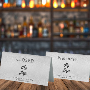 Logo business silver metal open closed desk