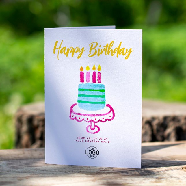 Logo Business Simple Pink Blue Cake Birthday Card (Creator Uploaded)