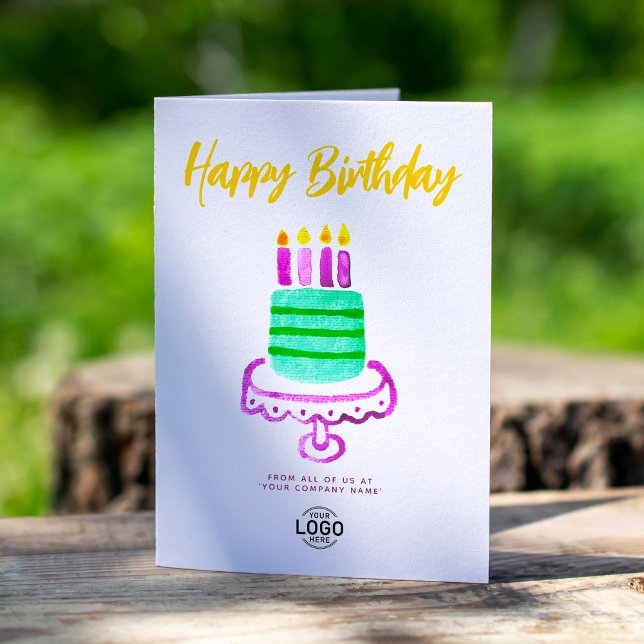 Logo Business Simple Purple Green Cake Birthday Card (Creator Uploaded)