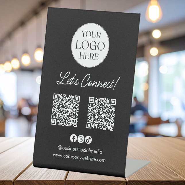 Logo Business Social Media QR Code Black Table Top Pedestal Sign (Creator Uploaded)