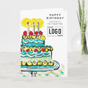 Logo Business Turquoise Artistic Cake Birthday Card