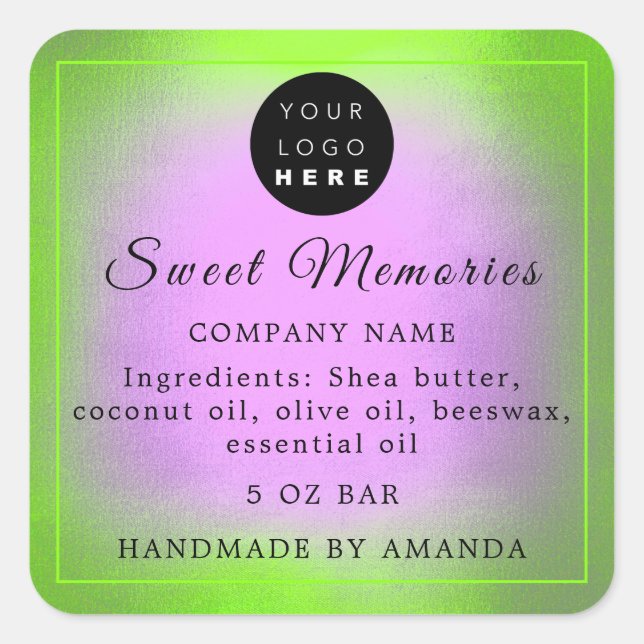 Logo Butter Cosmetic Soap Product Green Purple Square Sticker (Front)