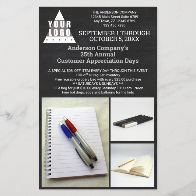 Logo Chalkboard Chic Modern 3 Photo Advertising Flyer (Front)