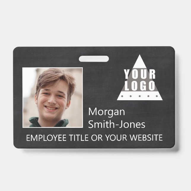 Logo Chalkboard Trendy Business Employee Photo ID Badge (Front)