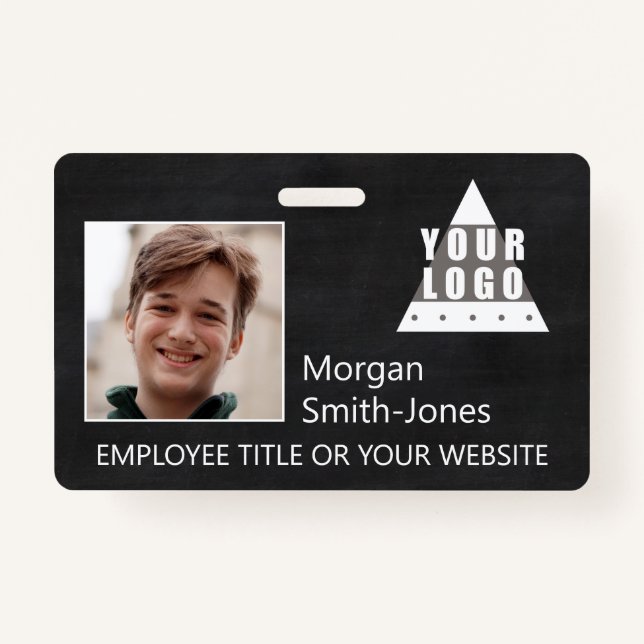 Logo Chalkboard Trendy Business Employee Photo ID Badge (Front)