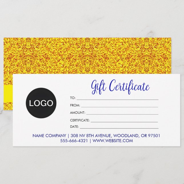 Logo & Chic Script, Gold Business Gift Certificate (Front/Back)