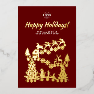 Logo Christmas Scene Gold Burgundy Holidays Card