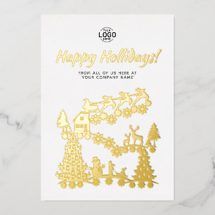 Logo Christmas Scene Gold White Holidays Card