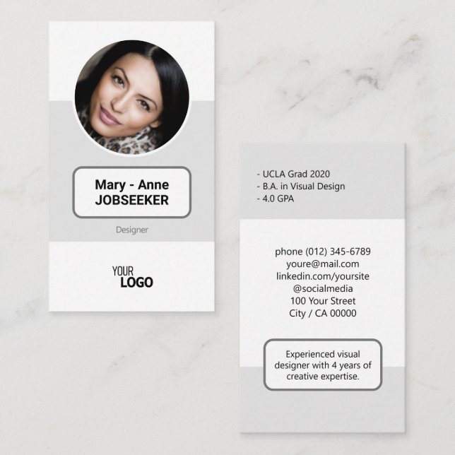 Logo Circle Frame Classic Job Seeker Classy Clean Business Card (Front/Back)