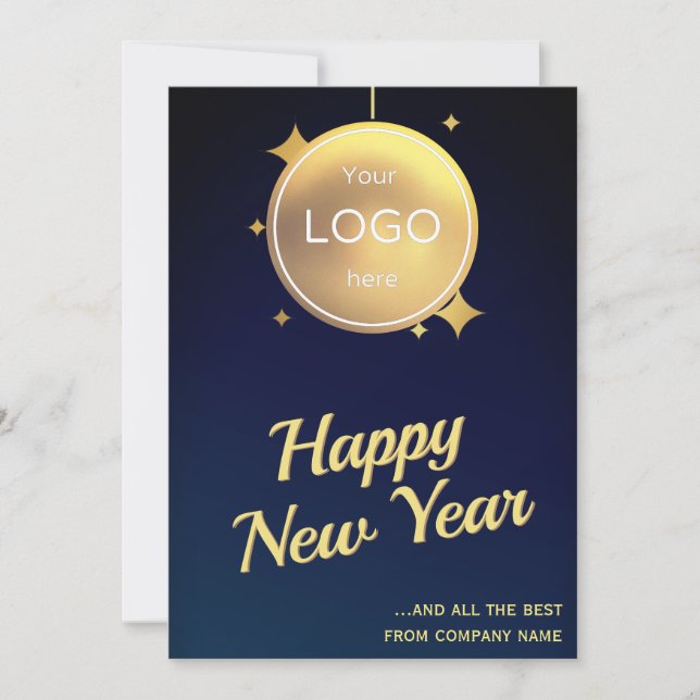 Logo company gold blue new year Holiday Card (Front)