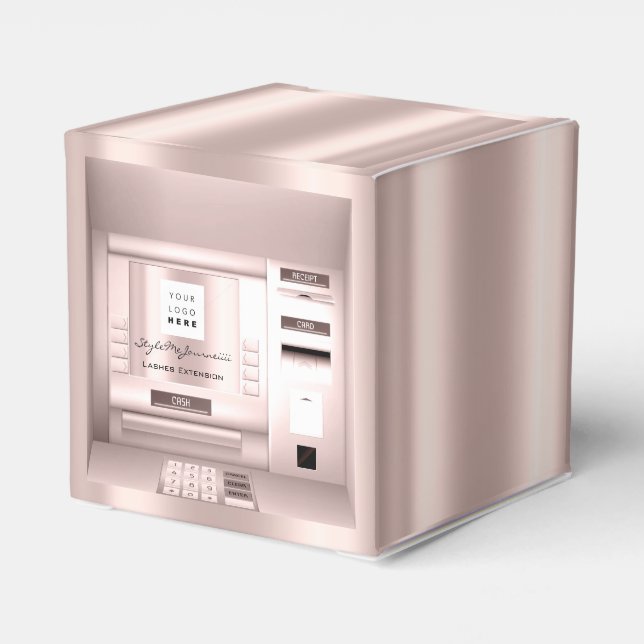 Logo Company Name ATM Bank Rose Pink Packaging Favour Box (Back Side)