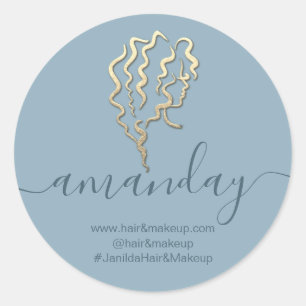 Logo Company Name Beauty Studio Smoky Blue Classic Round Sticker