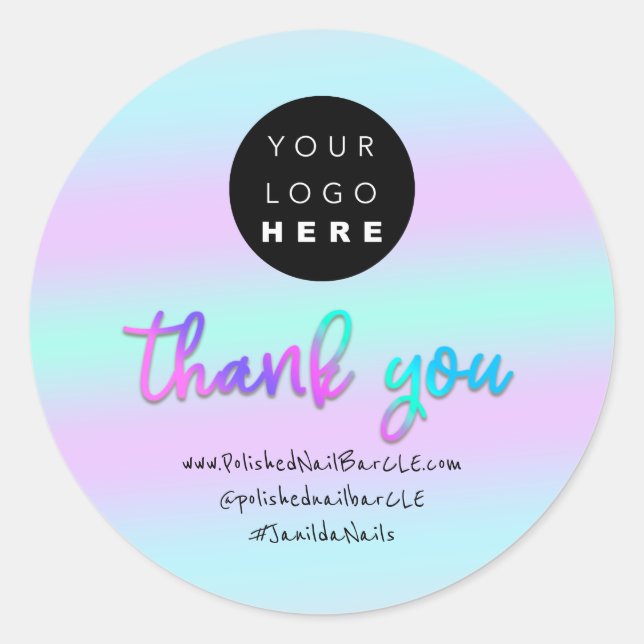 Logo Company Name Thank You Shopping Blue Pink Classic Round Sticker (Front)
