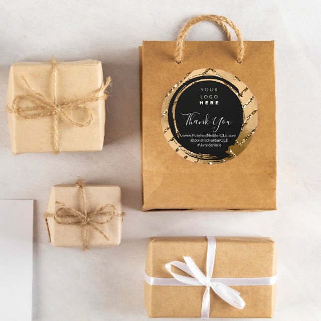 Logo Company Name Thank You Shopping Gold Black Classic Round Sticker (Logo Company Name Thank You Shopping Gold Black Classic Round Sticker)