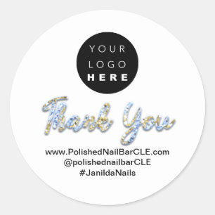 Logo Company Name Thank You Shopping Gold Blue  Classic Round Sticker