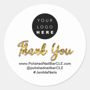Logo Company Name Thank You Shopping Gold Glitter Classic Round Sticker