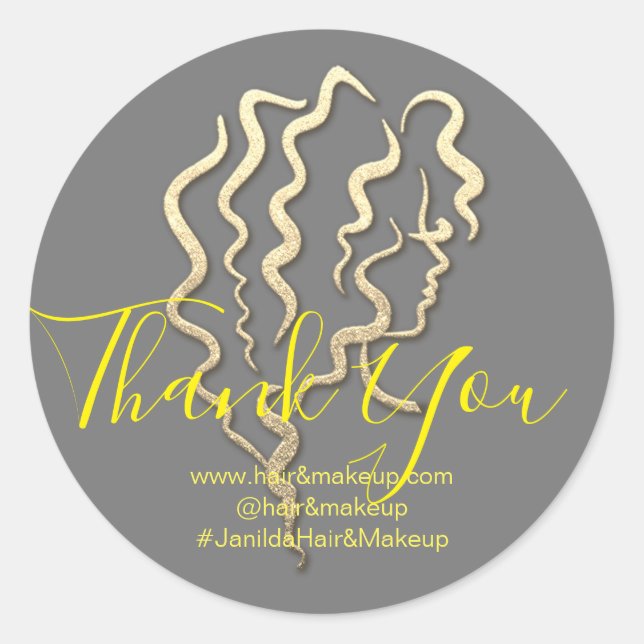 Logo Company Name Thank You Shopping Gold Grey Classic Round Sticker (Front)