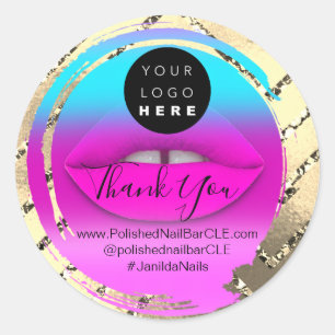 Logo Company Name Thank You Shopping Gold Pink Blu Classic Round Sticker