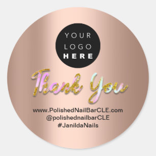 Logo Company Name Thank You Shopping Gold Pink Ros Classic Round Sticker