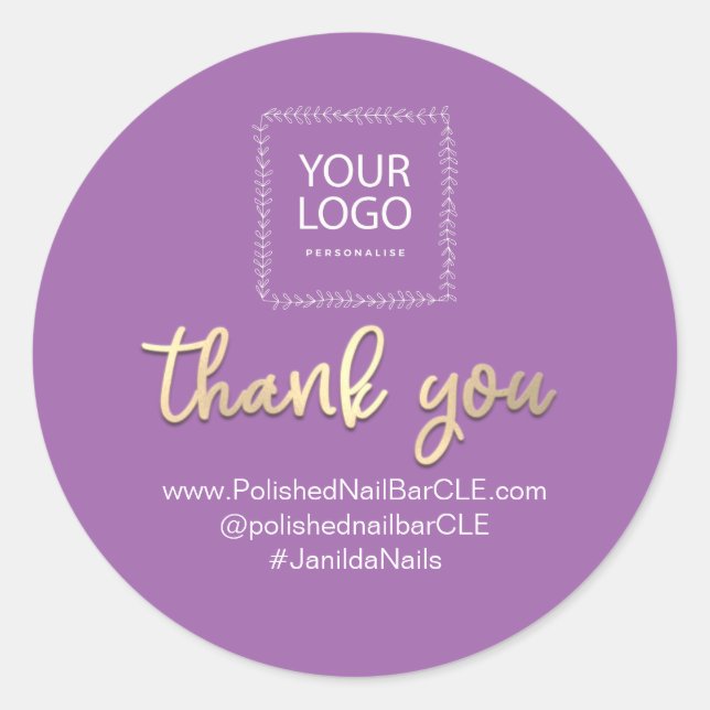 Logo Company Name Thank You Shopping Gold Purple Classic Round Sticker (Front)
