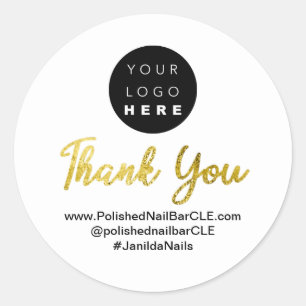 Logo Company Name Thank You Shopping Gold White Classic Round Sticker