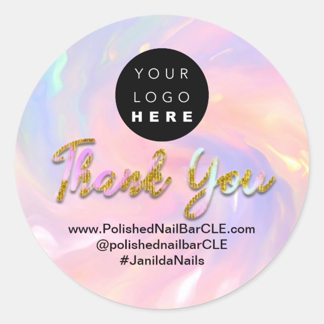 Logo Company Name Thank You Shopping Holograph Classic Round Sticker (Front)