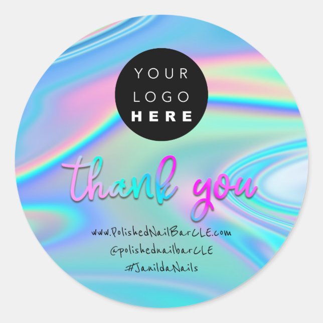Logo Company Name Thank You Shopping Holographic Classic Round Sticker (Front)