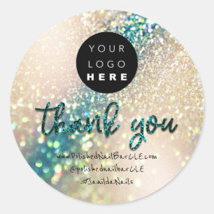 Logo Company Name Thank You Shopping Teal Pearly Classic Round Sticker