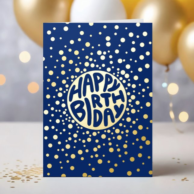Logo Confetti Blue Business Gold Happy Birthday Foil Greeting Card (Creator Uploaded)