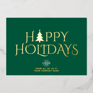 Logo Corporate Forest Green Christmas Happy Foil Holiday Card