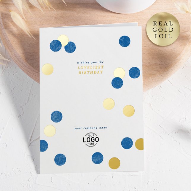 Logo Corporate Modern Blue Gold Happy Birthday Foil Greeting Card (Creator Uploaded)