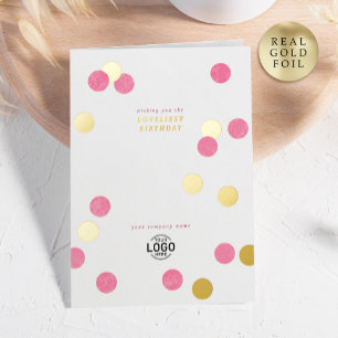 Logo Corporate Modern Pink Gold Happy Birthday Foil Greeting Card