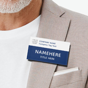 Logo Corporate Modern Simple Basic Navy Blue Title Name Tag