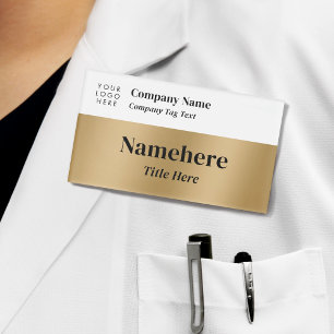 Logo Corporate Modern Simple Faux Gold Big Title Name Tag