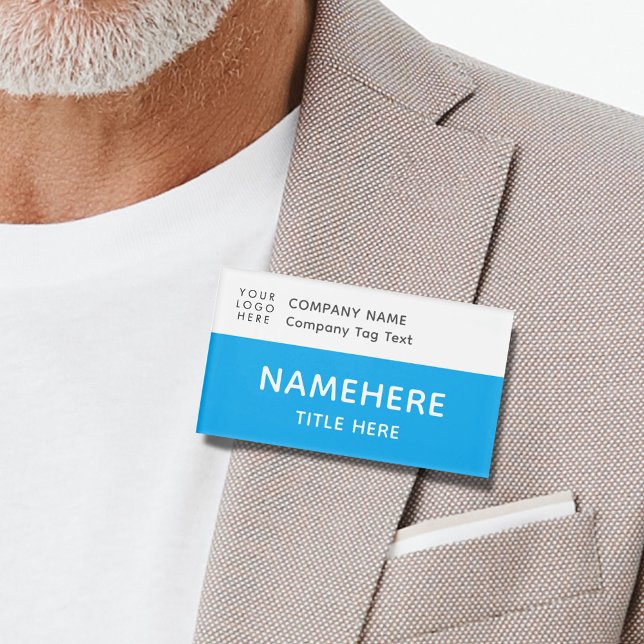 Logo Corporate Modern Sky Blue Simple Basic Title Name Tag (Creator Uploaded)