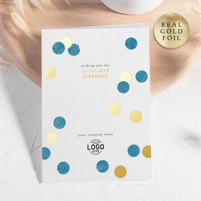 Logo Corporate Modern Teal Gold Happy Birthday Foil Greeting Card (Creator Uploaded)
