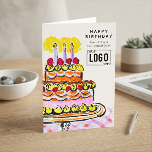 Logo Corporate Orange Pink Artistic Cake Birthday Card