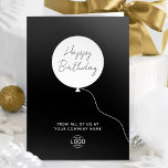 Logo Corporate Simple Black White Balloon Birthday Card<br><div class="desc">Celebrate your team members' special day with sophistication using our Professional Black and White Minimalist Happy Birthday Card. Featuring a clean, elegant, modern design, this card showcases a sleek white balloon illustration paired with refined "Happy Birthday" text on the front. Elevate your greeting and celebration by personalising it with your...</div>