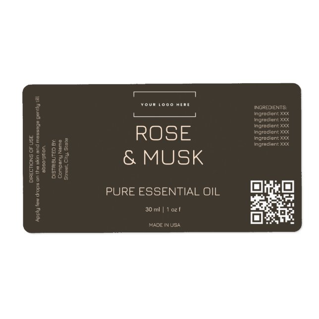 Logo Cosmetic Oil Label Dropper bottle with Qrcode (Front)