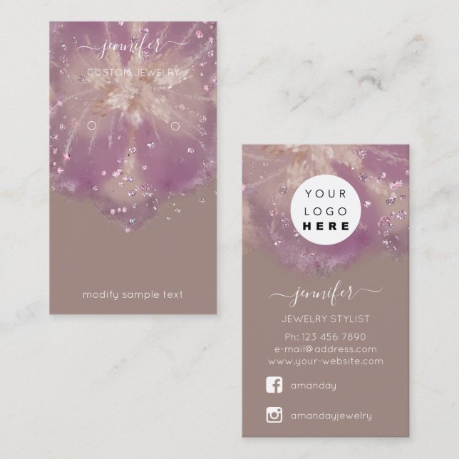 Logo Custom Jewellery Card Social Crystals Floral (Front/Back)