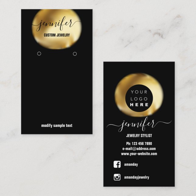 Logo Custom Jewellery Card Social Media Black Gold (Front/Back)